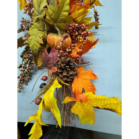 Autumn Harvest Artificial Swag With Pumpkins & Pinecones wall or door hanging - Picture 6 of 7